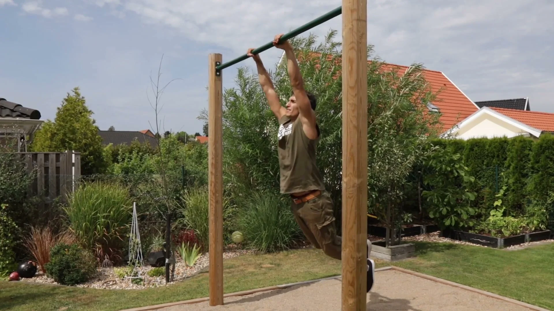 Skin the cat release drill for the shrimp flip: body passing the bar with feet, releasing to land on feet behind the bar